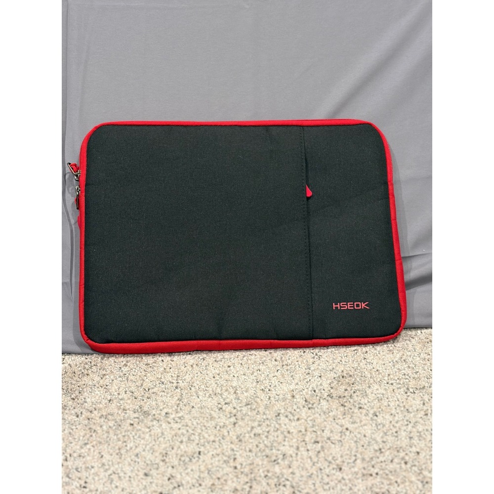 HSEOK Laptop Sleeve Case 13-14 inch Black Red Canvas Padded Zipper Pouch Bag